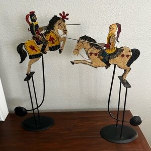 Metal Rocking Knight on Horseback balancing decor toy
